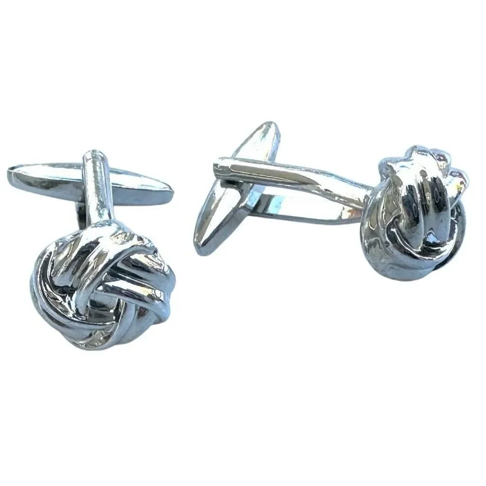 Silver tone knot cuff links